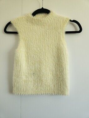 TWIIN Fuzzy Knit Sweater Vest Butter Yellow Sleeveless Soft Textured Size S
